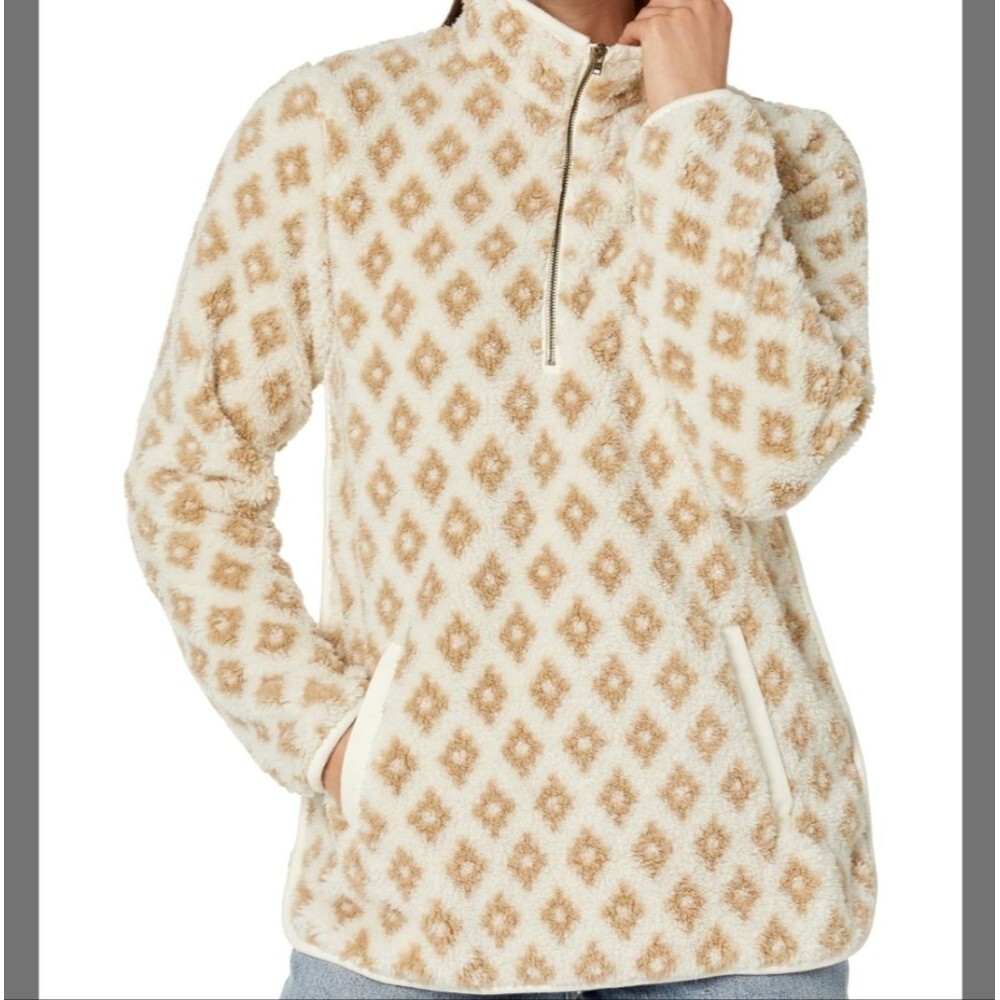NWT Carve Designs Cream Oversized Fleece Tunic Birch Geo Quarter Half Zip - XXS